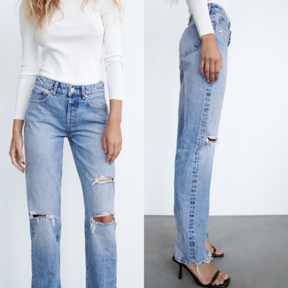 NWOT Zara Ripped Straight Jeans Size 10 - Picture 2 of 7